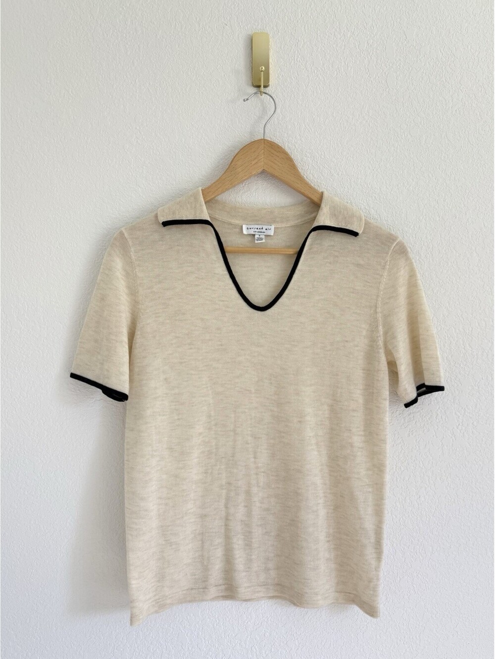 Current Air Women’s Sz Small Cream U-Shaped Knit Polo Wool Blend Collared Top